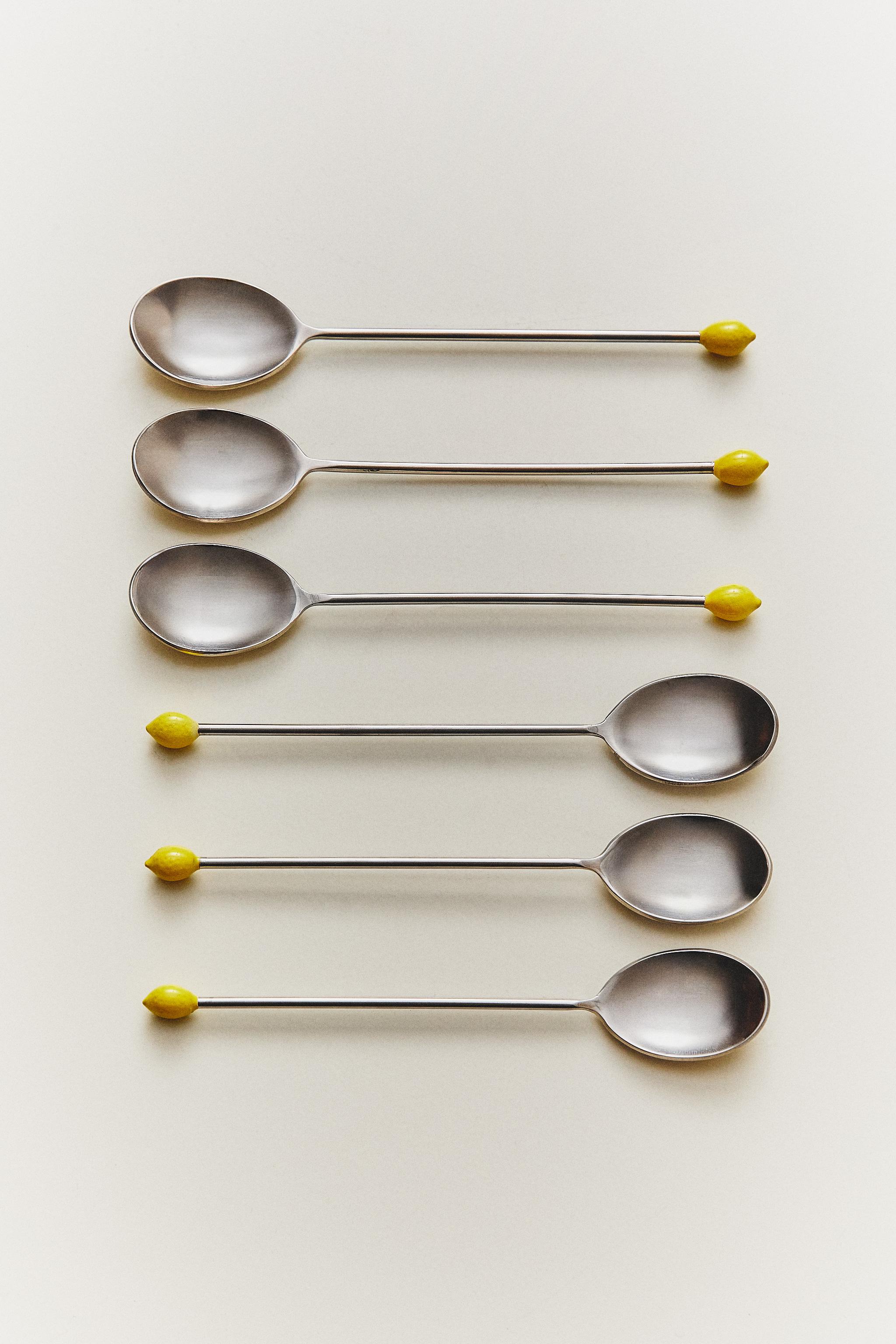 LOT DE 6 CUILLÈRES À CAFÉ EN ACIER MOTIF CITRON